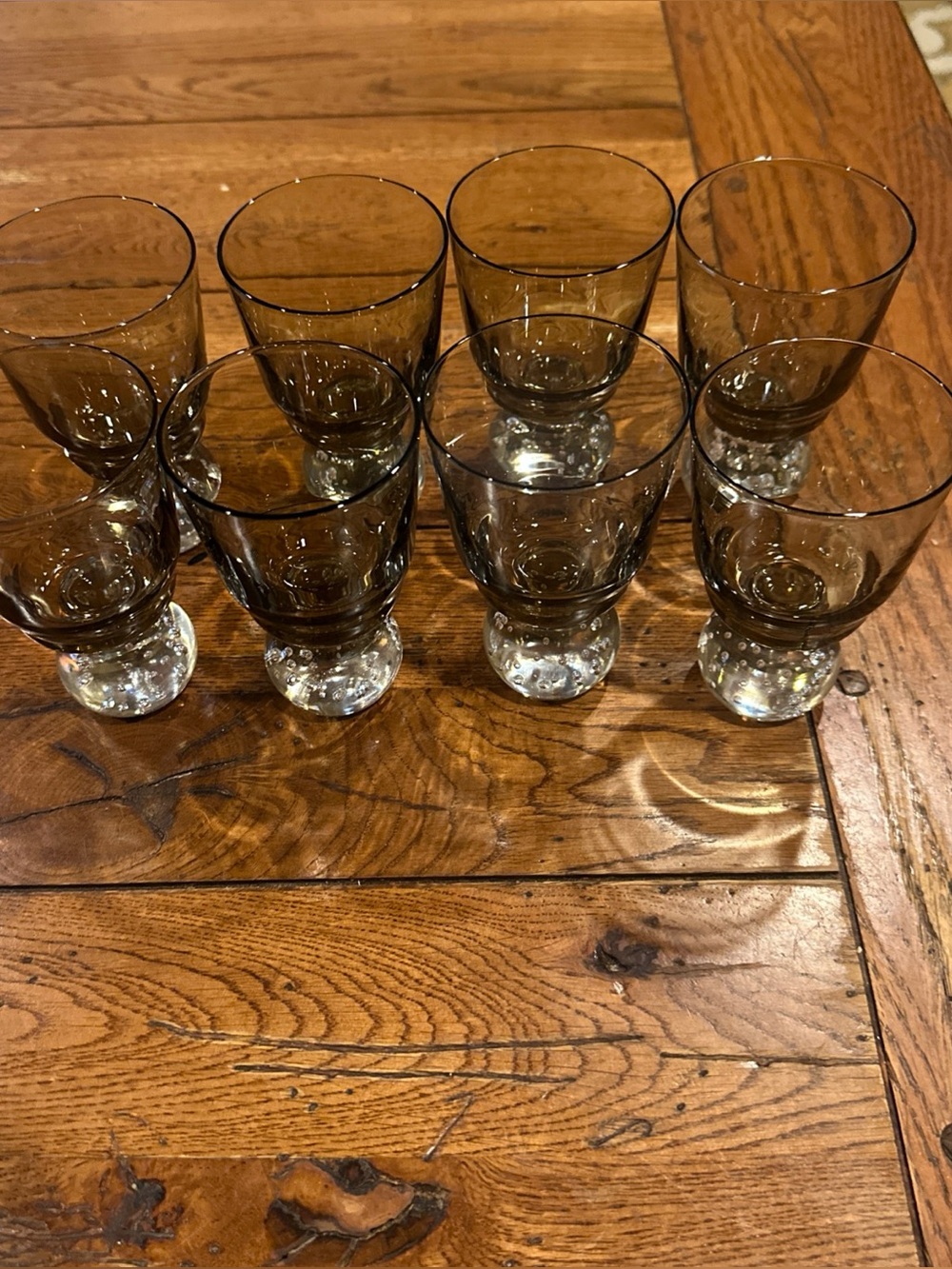 Set of 8~VTG Hand Blown Bullicante Bubble Ball Base Cocktail Glasses Smoke Gray